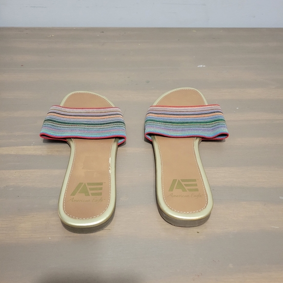2 Pairs American Eagle Slip On Sandals Black Flat & Stripe Flat Size 10 - Picture 4 of 9